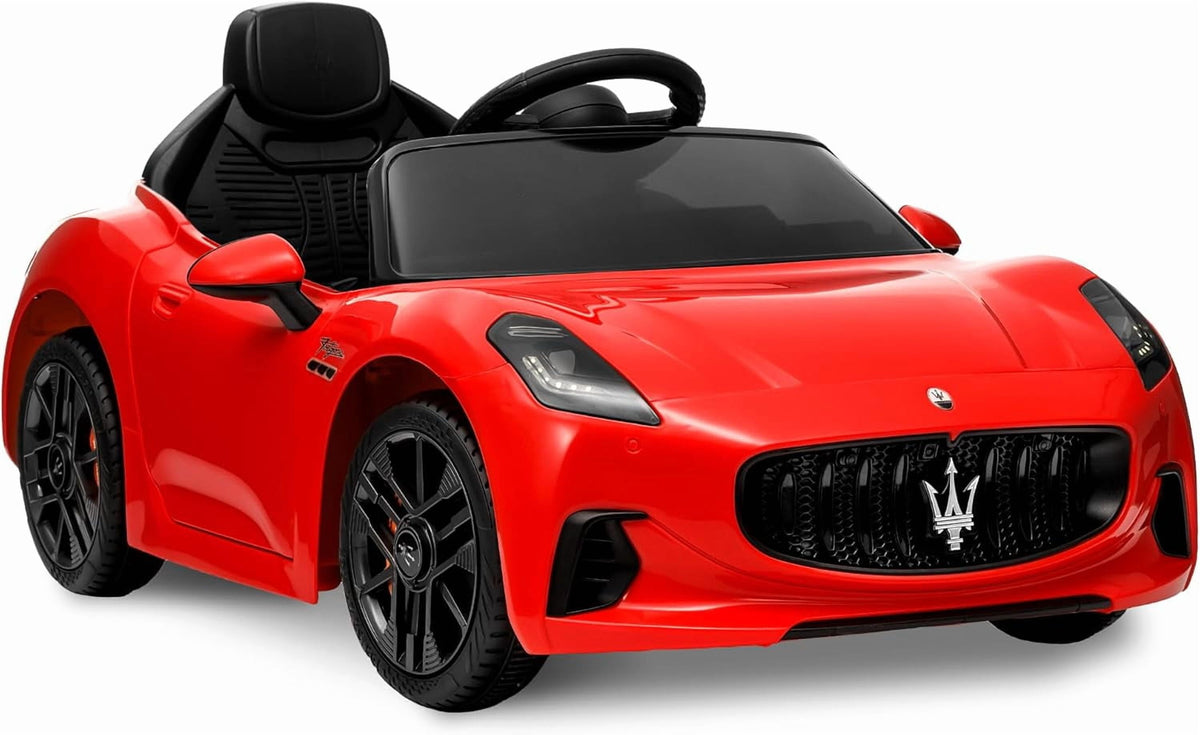12V Licensed Maserati Ride-On Electric Car, Remote Control, 4.5Ah Battery, LED Lights, Spring Suspension, Double Doors, USB, FM Radio, 2-3 MPH