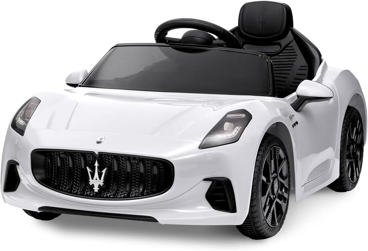 12V Licensed Maserati Ride-On Electric Car, Remote Control, 4.5Ah Battery, LED Lights, Spring Suspension, Double Doors, USB, FM Radio, 2-3 MPH