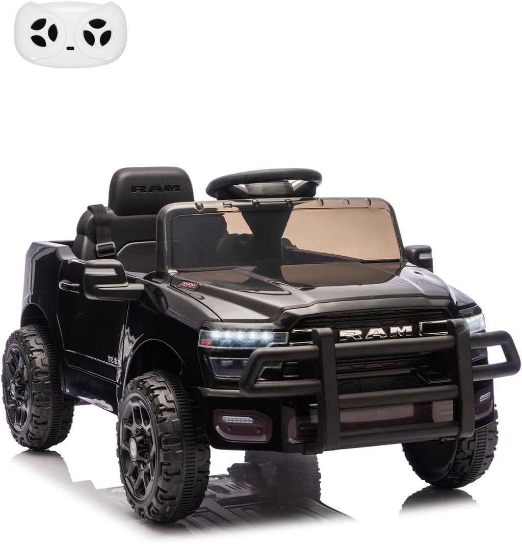 12V Licensed RAM Ride-On Pickup Truck, Electric Ride-On Car with Remote Control, 4-Wheel Suspension, Double Doors, LED Lights, Music, USB & AUX