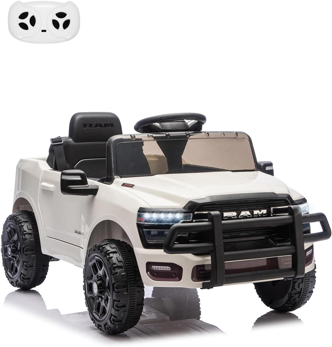 12V Licensed RAM Ride-On Pickup Truck, Electric Ride-On Car with Remote Control, 4-Wheel Suspension, Double Doors, LED Lights, Music, USB & AUX