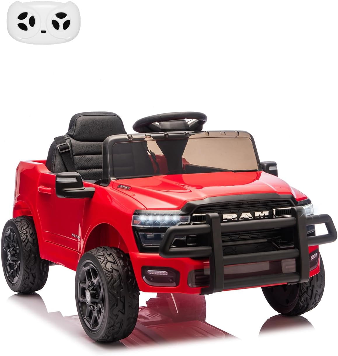 12V Licensed RAM Ride-On Pickup Truck, Electric Ride-On Car with Remote Control, 4-Wheel Suspension, Double Doors, LED Lights, Music, USB & AUX