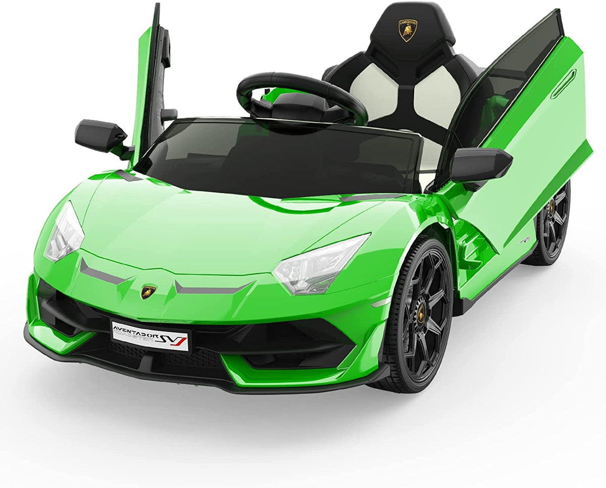 12V Licensed Sports Car Ride On Vehicle with Remote Control, Electric Ride On Car with Bluetooth, Hydraulic Swing Doors, LED Lights, Dual 25W Motors, USB/AUX/TF Audio