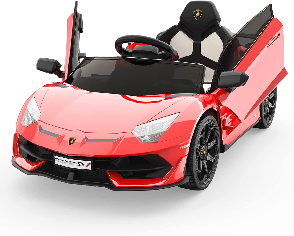 12V Licensed Sports Car Ride On Vehicle with Remote Control, Electric Ride On Car with Bluetooth, Hydraulic Swing Doors, LED Lights, Dual 25W Motors, USB/AUX/TF Audio