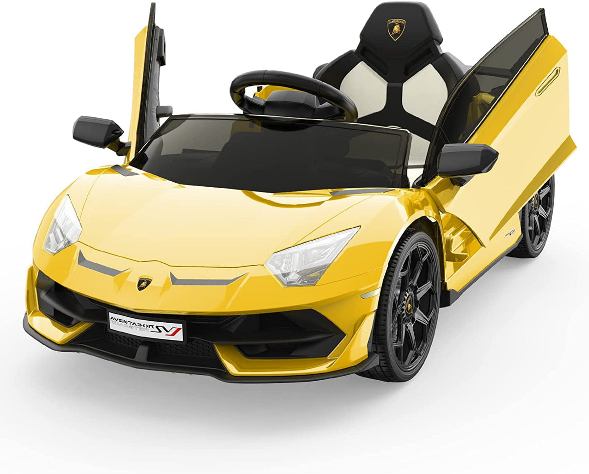 12V Licensed Sports Car Ride On Vehicle with Remote Control, Electric Ride On Car with Bluetooth, Hydraulic Swing Doors, LED Lights, Dual 25W Motors, USB/AUX/TF Audio