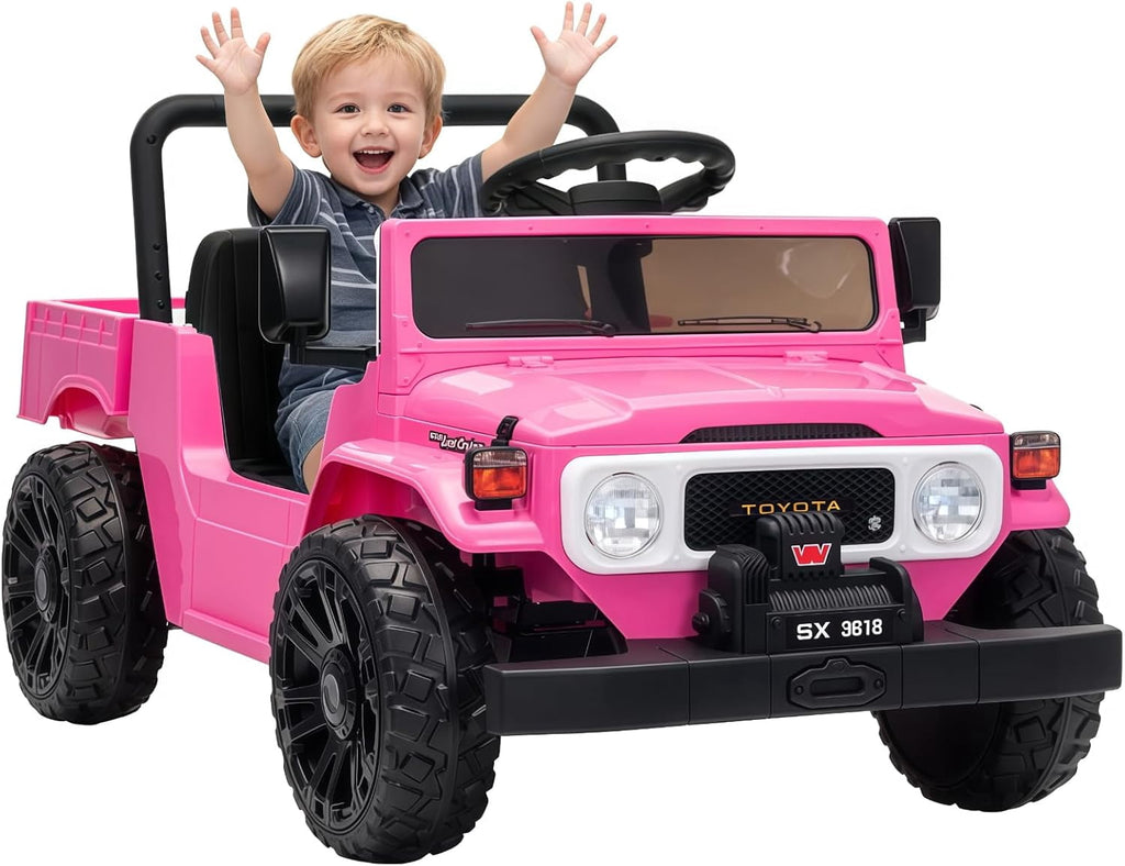 12V Licensed Toyota Ride-On Pickup Truck, Electric Ride-On Car with Remote Control, Lift-Up Dump Bed, Suspension, Bluetooth, Music, 3.73 MPH