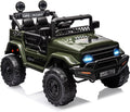12V Remote Control Ride-On Car, 3 Speeds, Spring Suspension, LED Lights, Bluetooth Music, Parental Brake, for Ages 3-8, 65 lbs Capacity,Armygreen