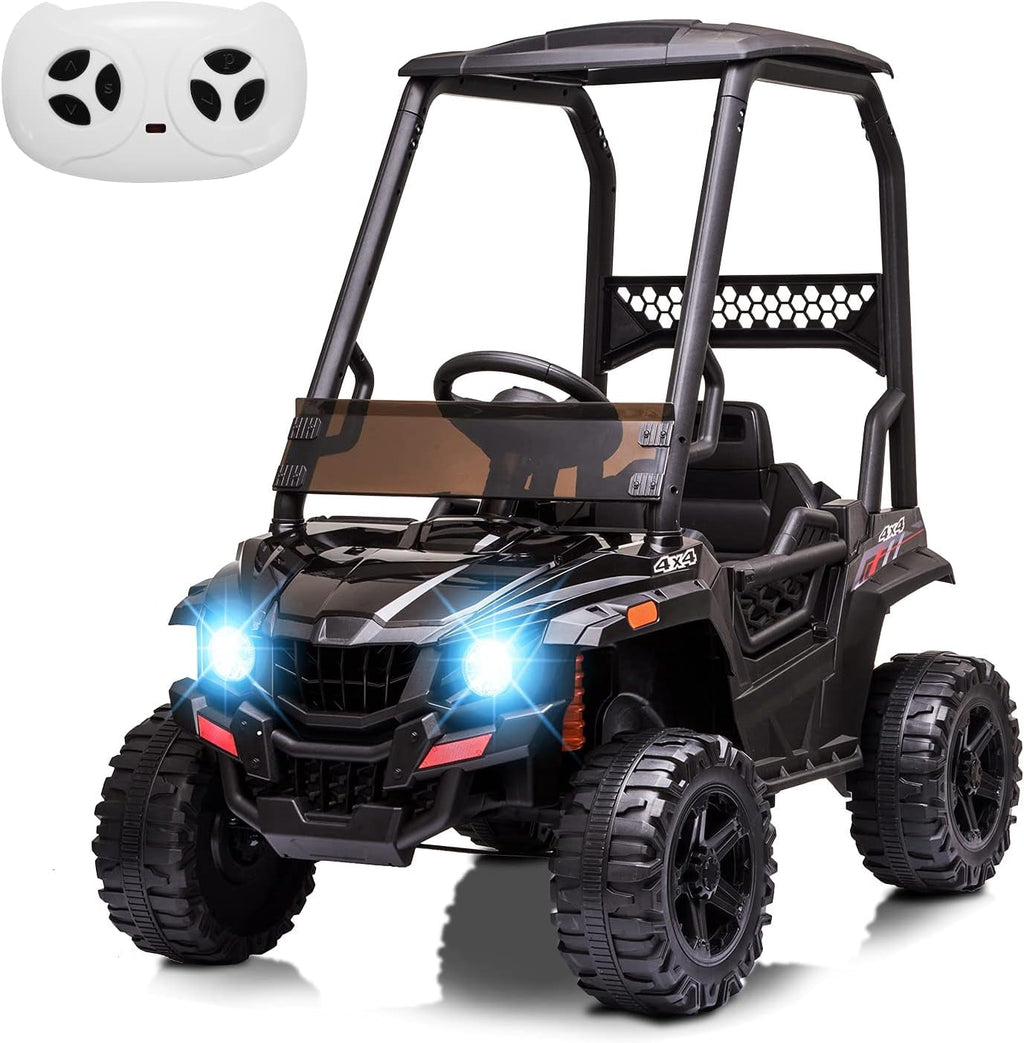 12V Ride-On Electric Car with Trunk, Remote Control, Spring Suspension, Locking Door, 3 Speeds, LED Headlights, Music, USB & AUX, Electric Vehicle for Ages 3+,Black