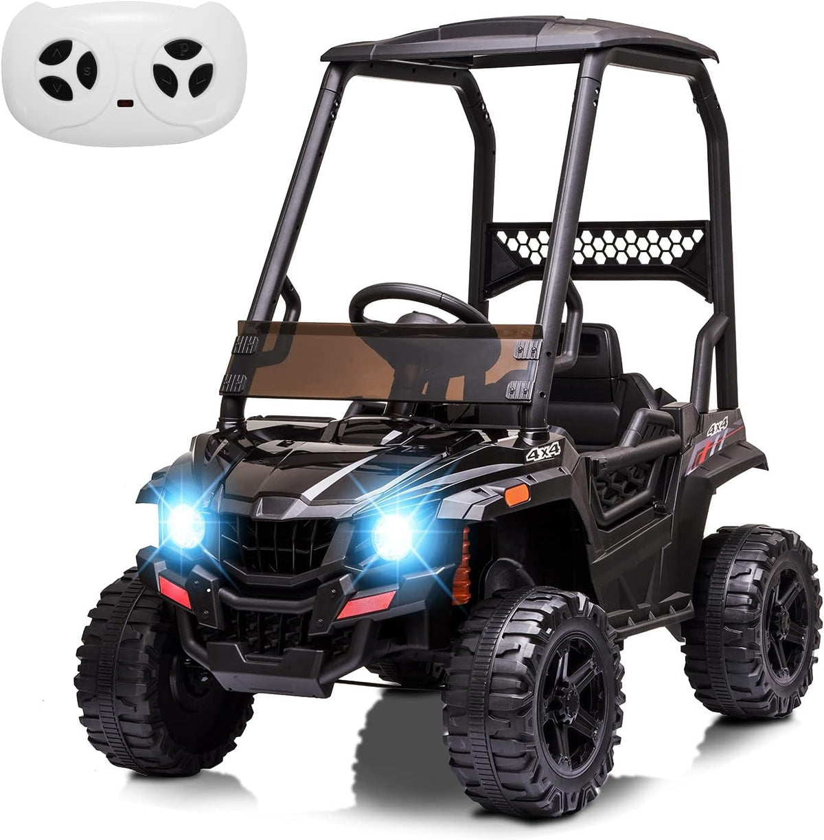 12V Ride-On Electric Car with Trunk, Remote Control, Spring Suspension, Locking Door, 3 Speeds, LED Headlights, Music, USB & AUX, Electric Vehicle for Ages 3+,Black