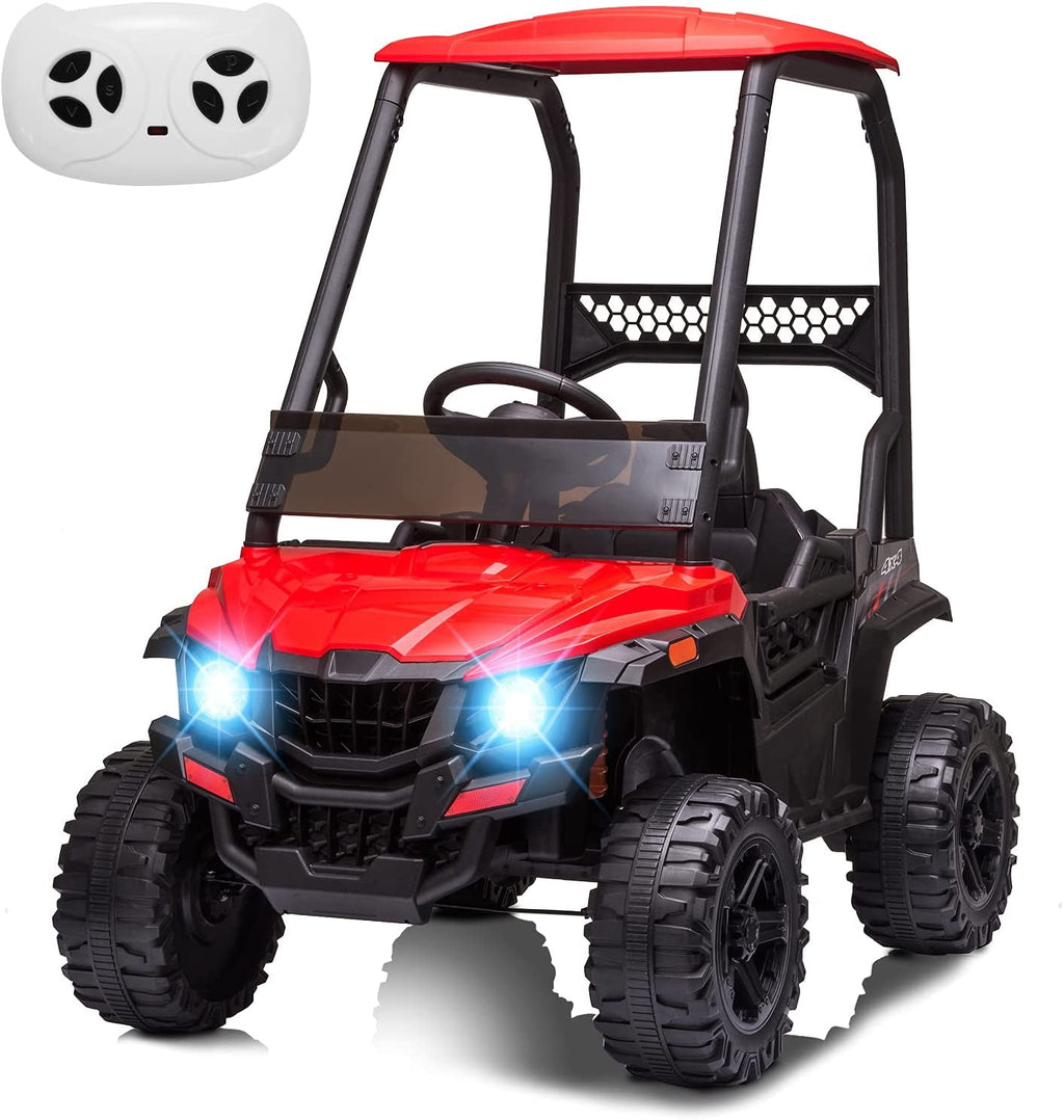 12V Ride-On Electric Car with Trunk, Remote Control, Spring Suspension, Locking Door, 3 Speeds, LED Headlights, Music, USB & AUX, Electric Vehicle for Ages 3+,Red