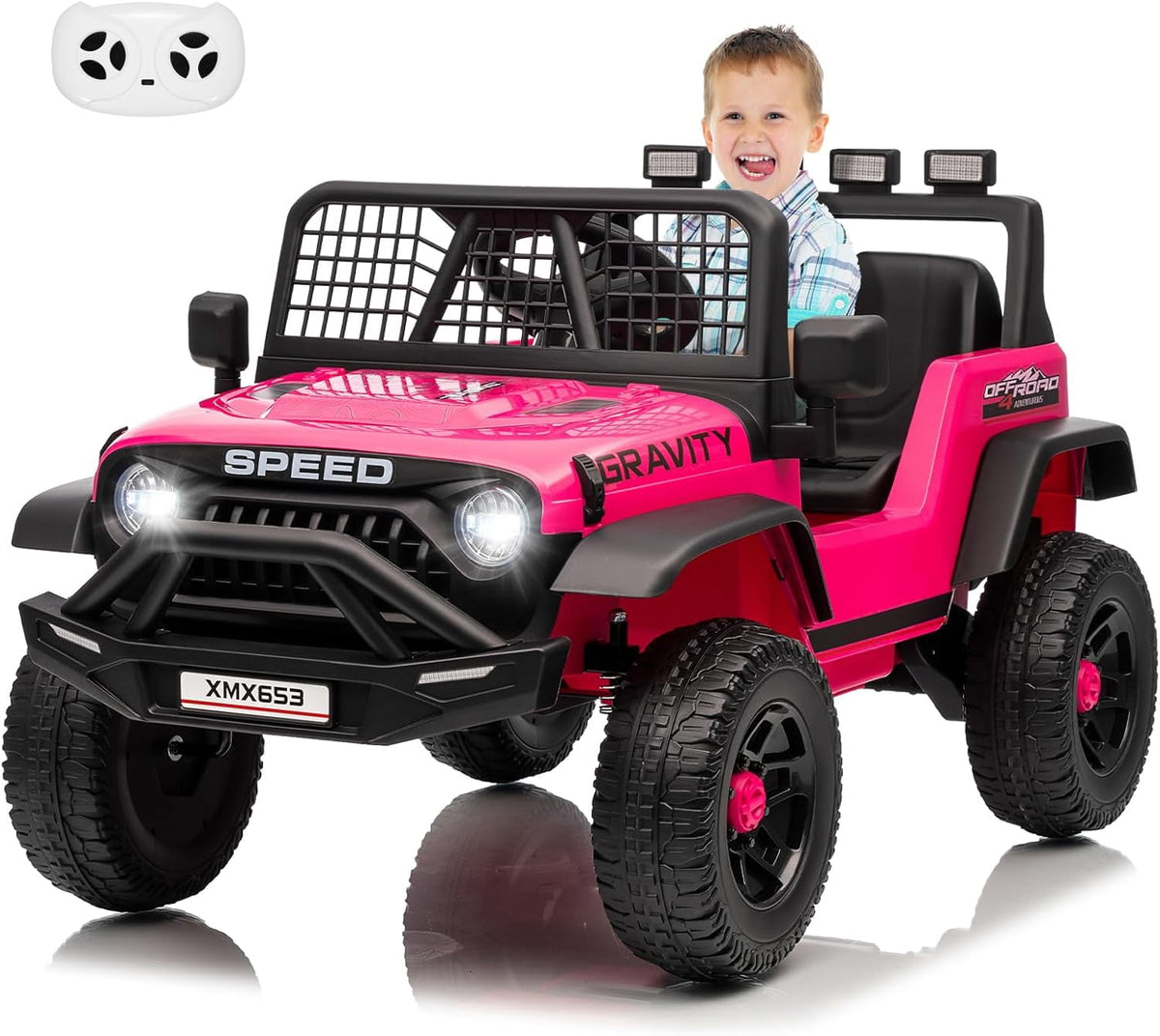 12V Ride-On Electric Car with Remote Control, Extra-Wide 13" Seat, 3 Speeds, 1.6-4.1 MPH, LED Lights, Music, USB, Safety Belt