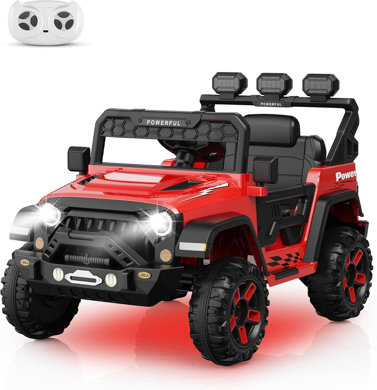 12V Ride-On Truck Car, 7Ah Battery, Parent Remote Control, 3 Speeds Up to 3.7 MPH, Soft Start, LED Lights, Bluetooth, USB, AUX, MP3, 66 Lbs
