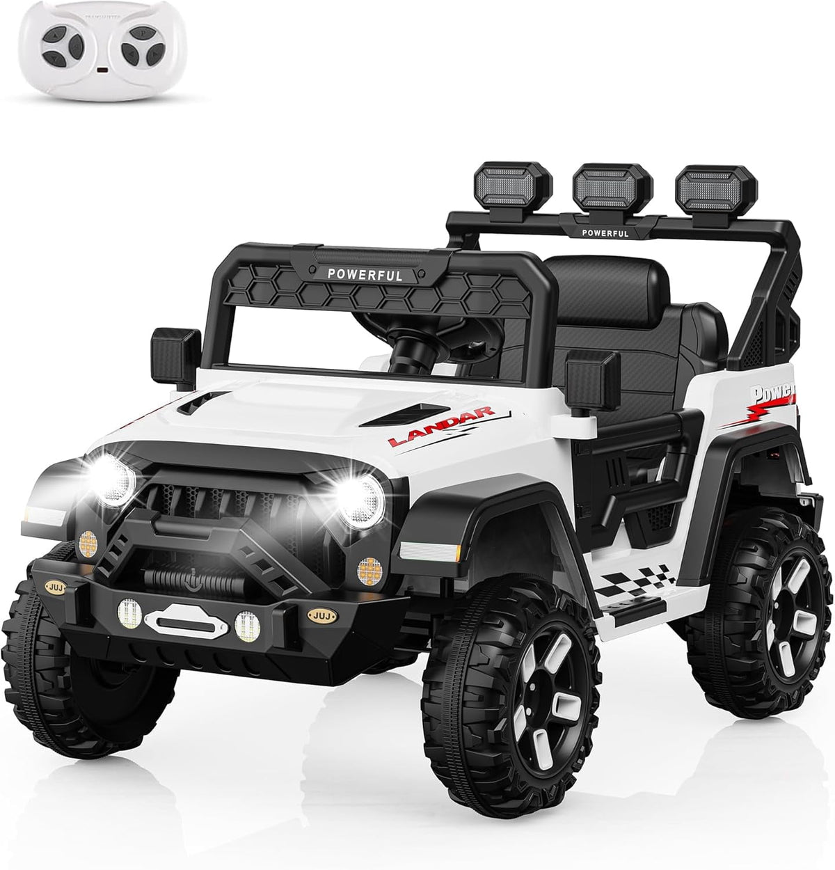 12V Ride-On Truck Car, 7Ah Battery, Parent Remote Control, 3 Speeds Up to 3.7 MPH, Soft Start, LED Lights, Bluetooth, USB, AUX, MP3, 66 Lbs