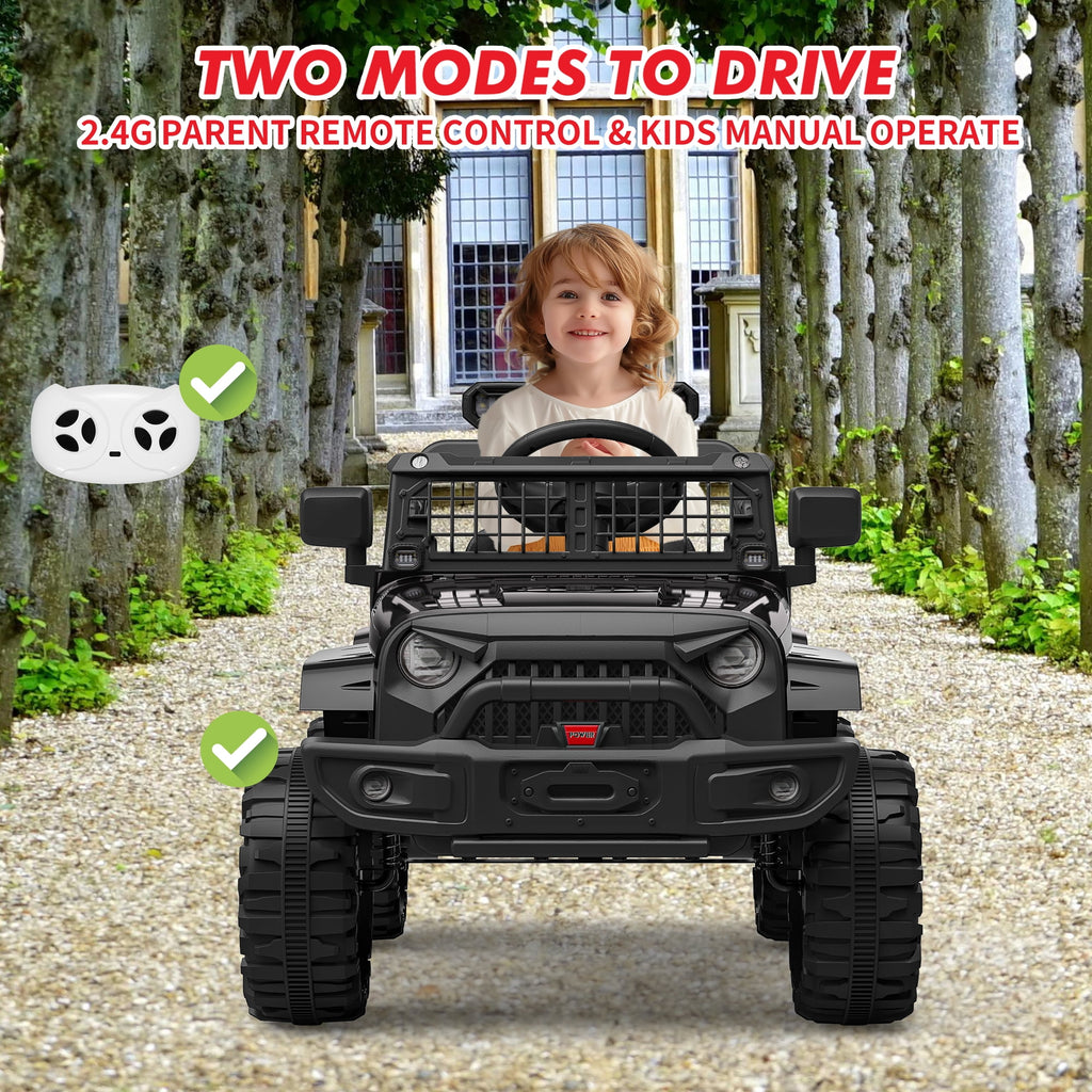 12V Kids Electric Ride-On Truck – Parental Remote Control, Seasonal Suspension, LED Lights, Wireless Connection, 2 Speeds, Standard Test Method Certified, Off-Road Toy Car