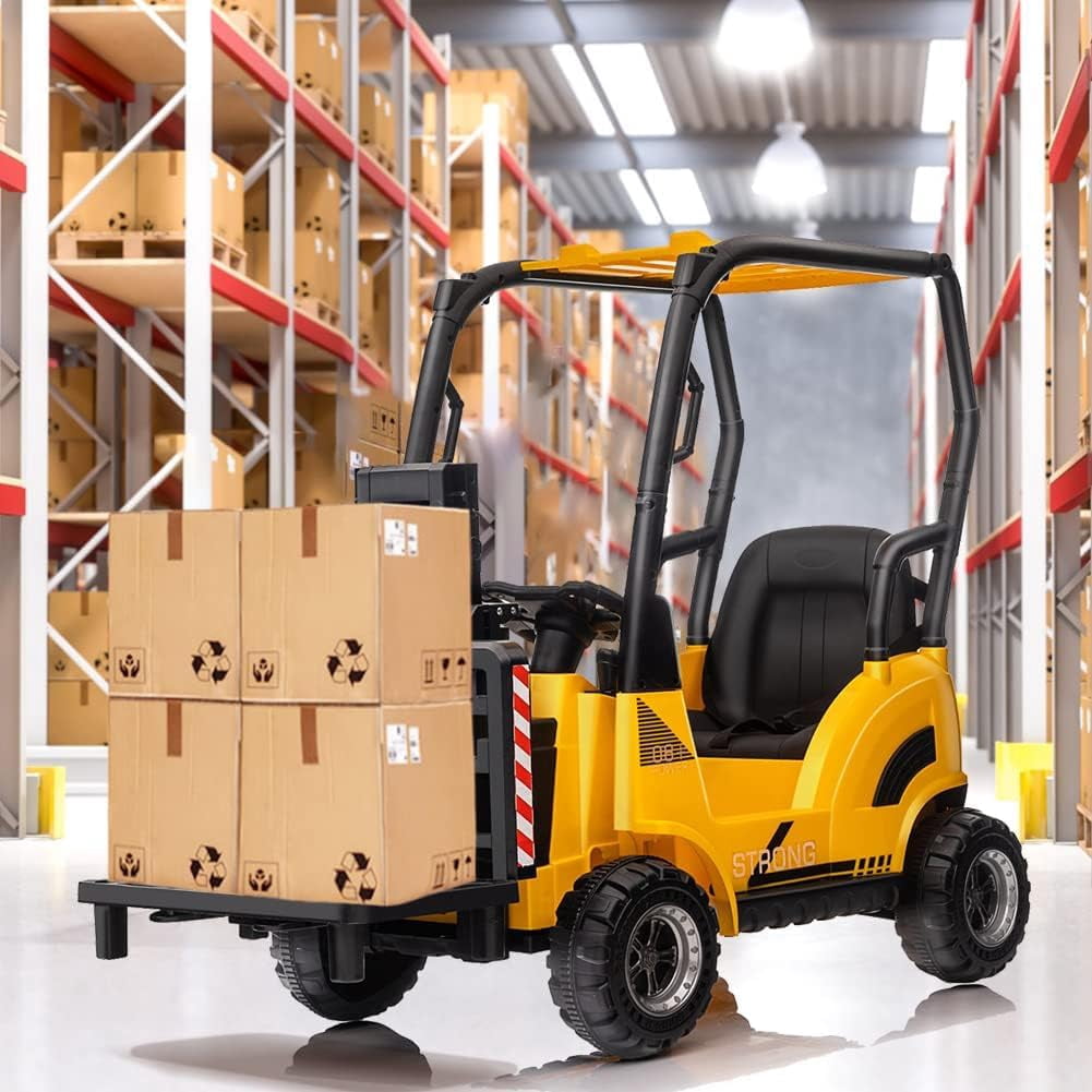 12V Electric Ride On Forklift Car with Remote Control, Liftable Fork & Pallet, 2 Speed Modes, Music, USB/MP3 Port, Safety Belt, Indoor Outdoor Vehicle