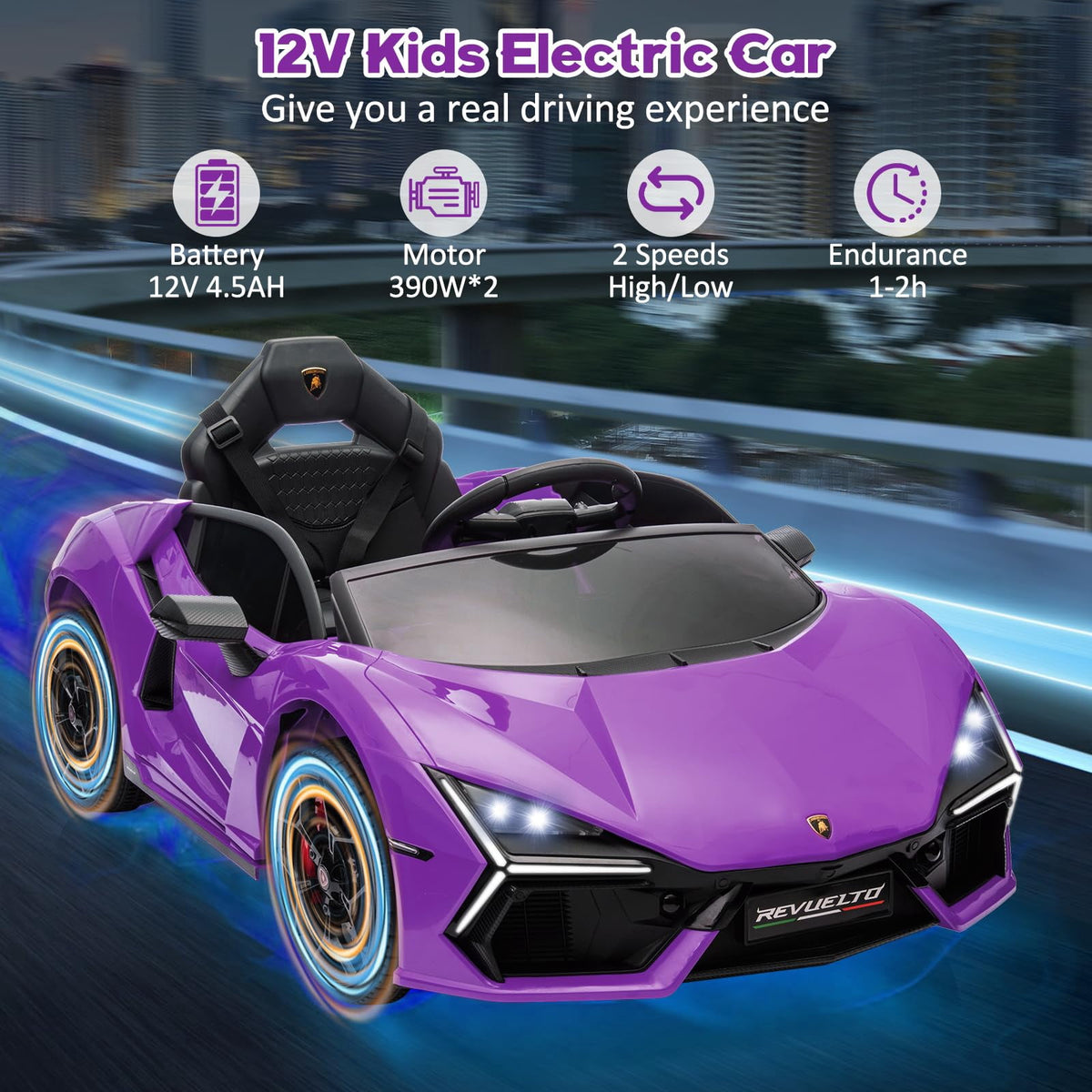Towallmark 12V Ride On Car for Kids, Licensed Lamborghini Revuelto Electric Vehicle, Battery Powered Sports Car Toy for Boys & Girls,Kids Christmas Gifts