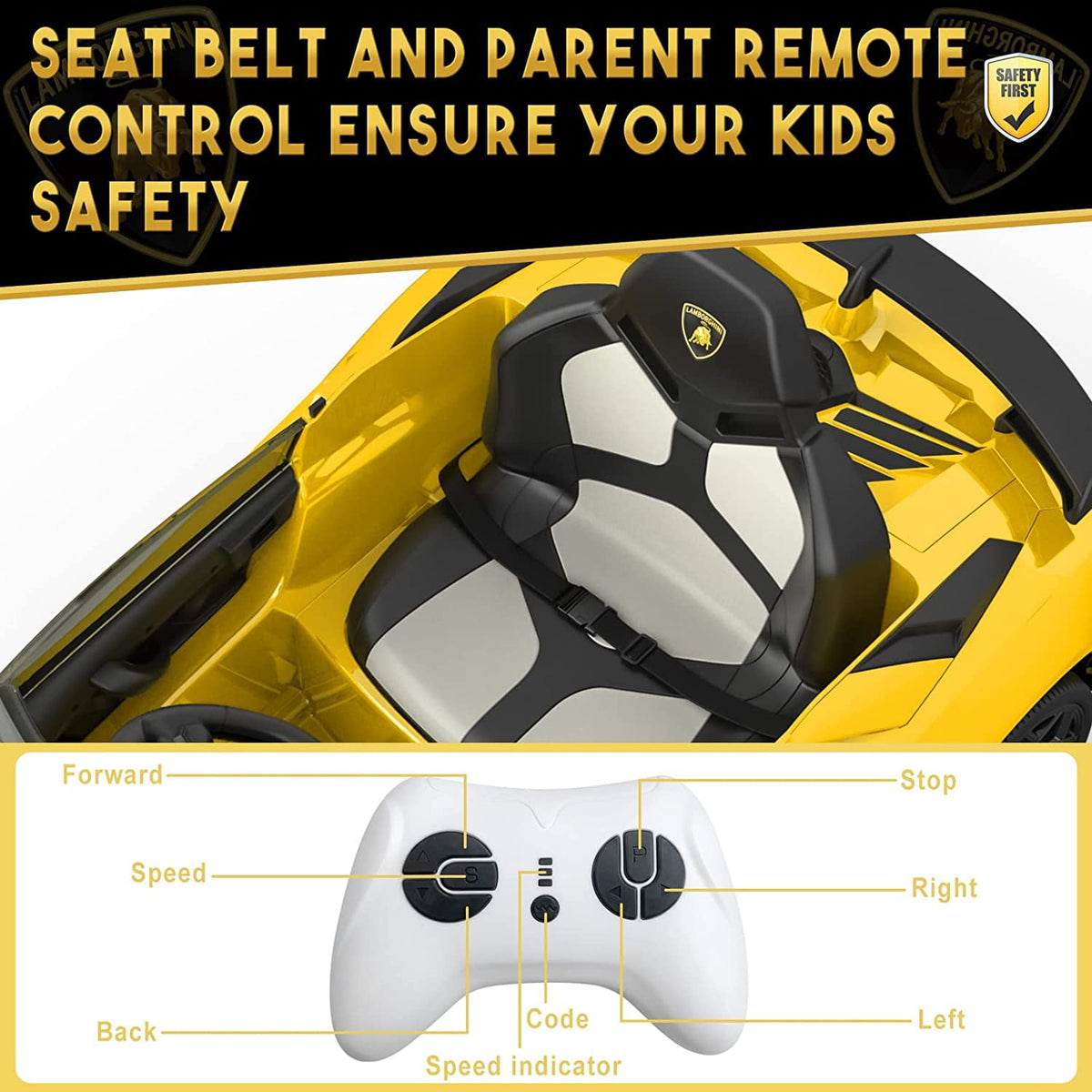 12V Licensed Sports Car Ride On Vehicle with Remote Control, Electric Ride On Car with Bluetooth, Hydraulic Swing Doors, LED Lights, Dual 25W Motors, USB/AUX/TF Audio