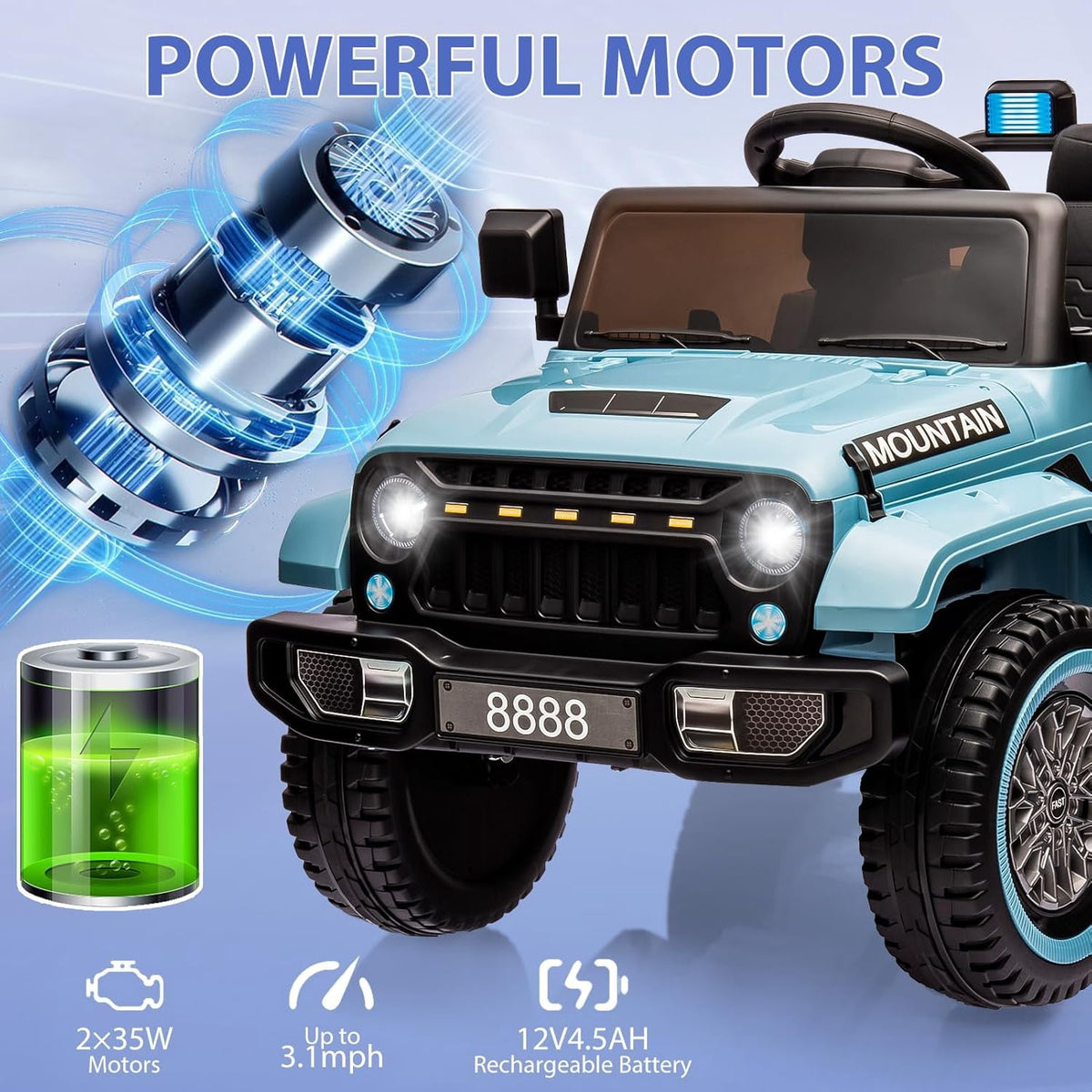 12V Ride-On Electric Car with Parent Remote Control, Dual 35W Motors, 3 Speeds, Spring Suspension, LED Lights, Music, Horn, 66 lbs