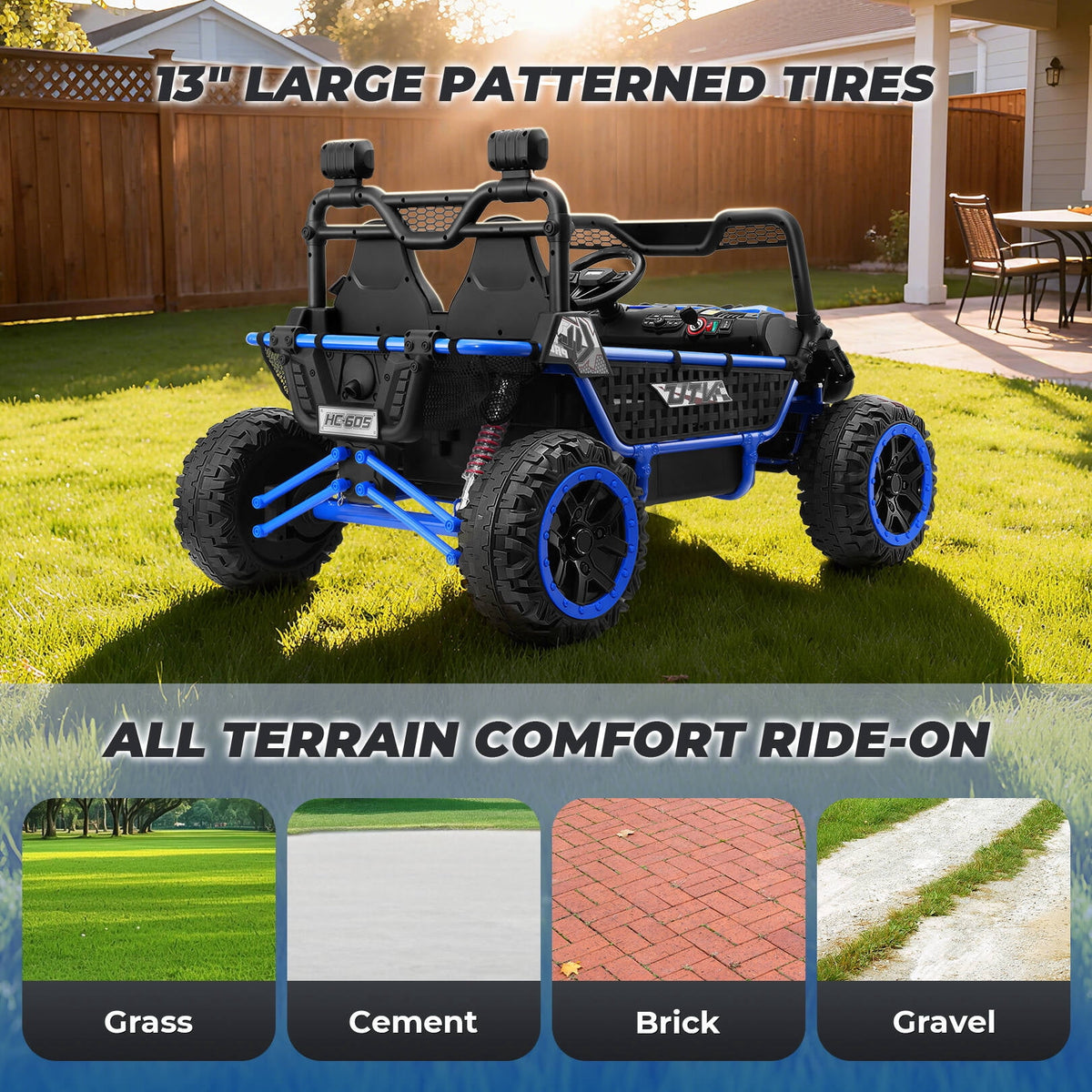 Farmdex 24V Ride on Car Truck, 2 Seater Electric UTV w/Remote Control, 21.5" Spacious Seat Ride on Toy for Kids Aged 3-10, Music, Storage, LED Light, Blue