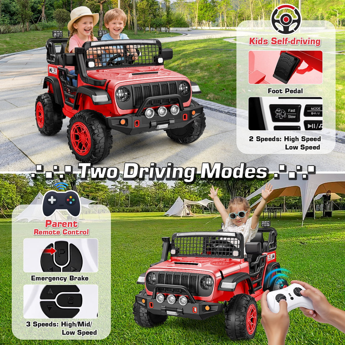 Funcid 24 Volt Ride on Toys, 2-Seater Electric Car, 400W Ride on Cars with Remote Control, Ride on Truck W/ Bluetooth, Music, Power Display, High/Low Speed, Light Control, Suspension, Pink