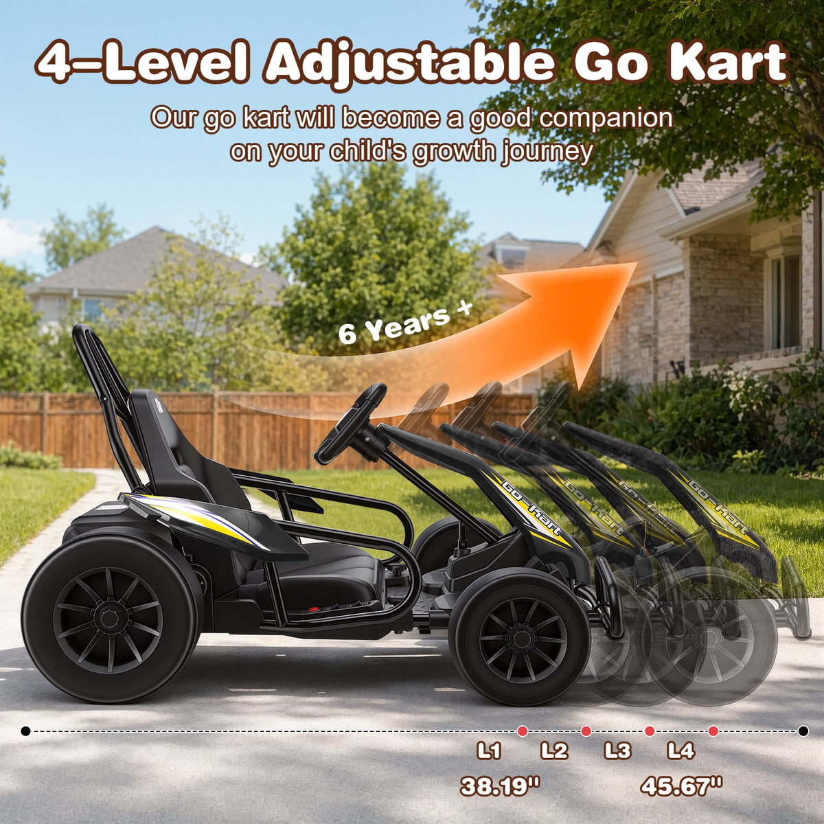 Funcid 24V 10Ah Big Battery Go Kart for Kids Age 6-12, Ride on Toys with 600W Motors, 7.5 MPH Electric Go Kart W/ EVA Wheels, 4-Level Adjustable Seat & 360° Drift Mode, LED Power Display, Red