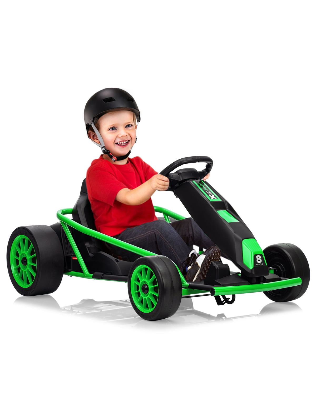 24V Electric Go Kart for Kids 8-12 - Dual 300W Motors, 9Ah Battery, 8MPH High-Speed Drifting, Slow Start, Full Metal Frame, Music, Horn, Power Display, Max Load 155Lbs, Ride-On Toy - Brown
