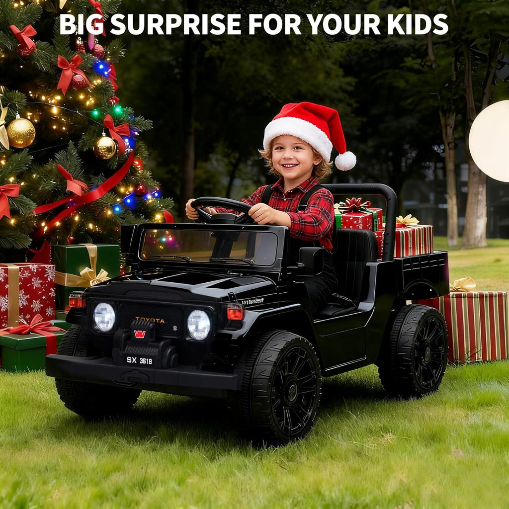 12V Licensed Toyota Ride-On Pickup Truck, Electric Ride-On Car with Remote Control, Lift-Up Dump Bed, Suspension, Bluetooth, Music, 3.73 MPH