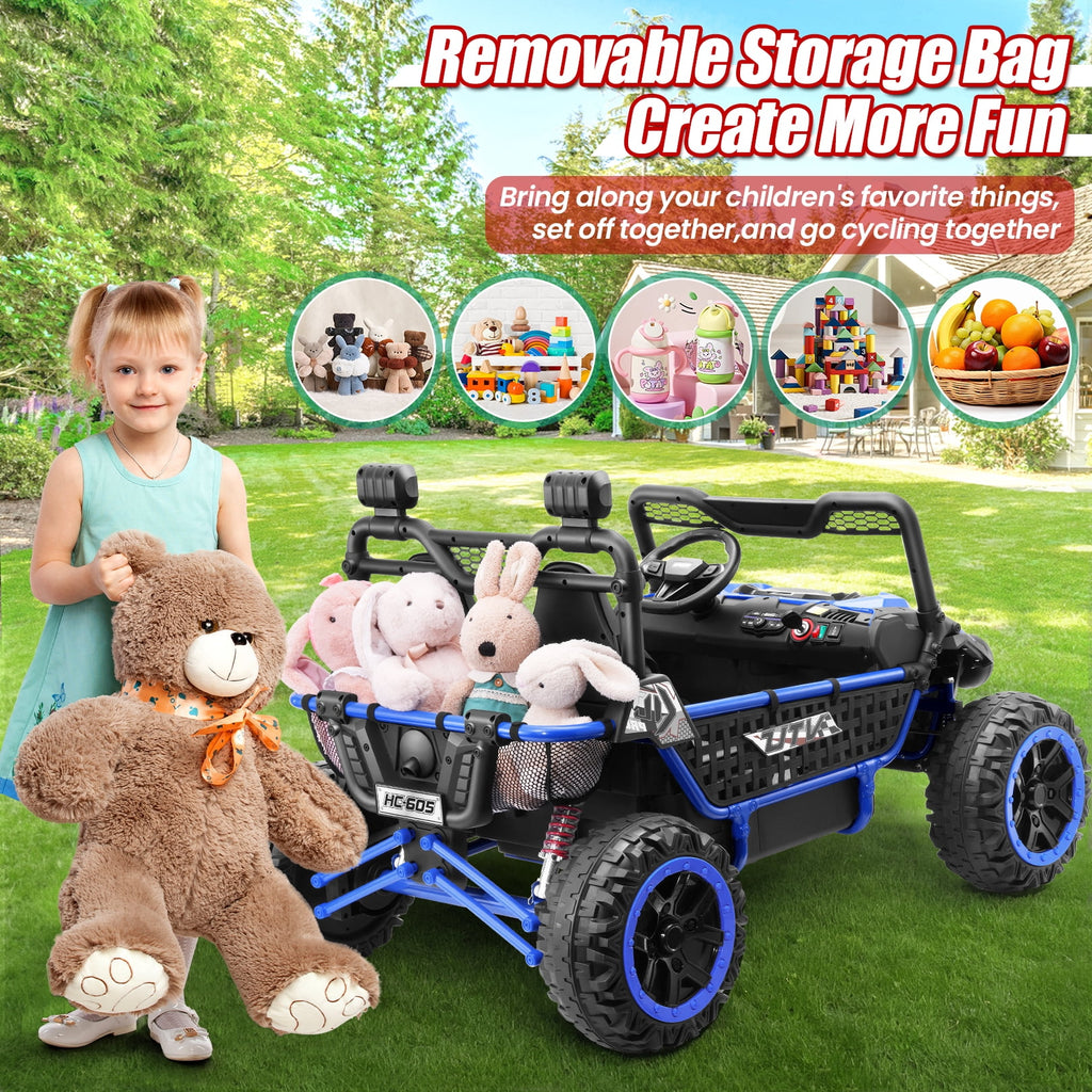 Funcid Metal Frame 24 Volt Ride on Toys, 2-Seater Ride on Cars with Remote Control, Electric Car for Kids, Power UTV Wheels with Key Start, Storage Bag, Bluetooth, Music, Spring Suspension, Pink