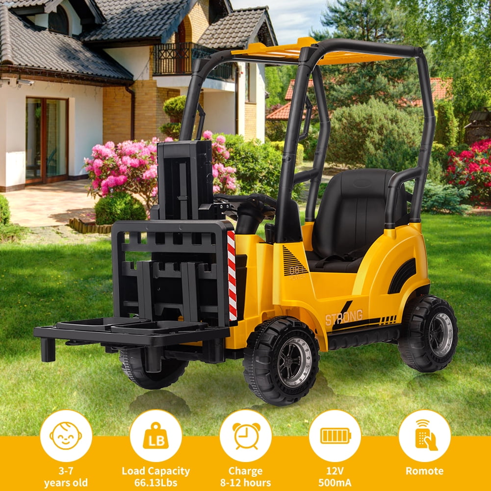 12V Kids Ride On Forklift Car with Tent and Remote Control – Liftable Fork & Pallet – Music, USB, MP3, Low Power Alarm, High/Low Speed – Construction Electric Vehicle Toy – Red