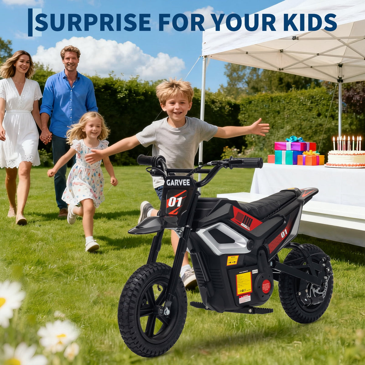 24V Kids Electric Dirt Bike, 350W Battery Powered Motorcycle with 12 Inch Fat Tires Rear Suspension Twist Throttle for Teens