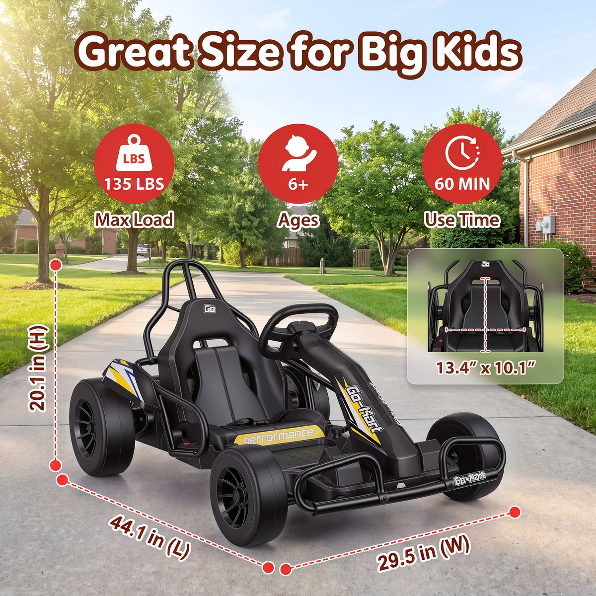 Funcid 24V 10Ah Big Battery Go Kart for Kids Age 6-12, Ride on Toys with 600W Motors, 7.5 MPH Electric Go Kart W/ EVA Wheels, 4-Level Adjustable Seat & 360° Drift Mode, LED Power Display, Red