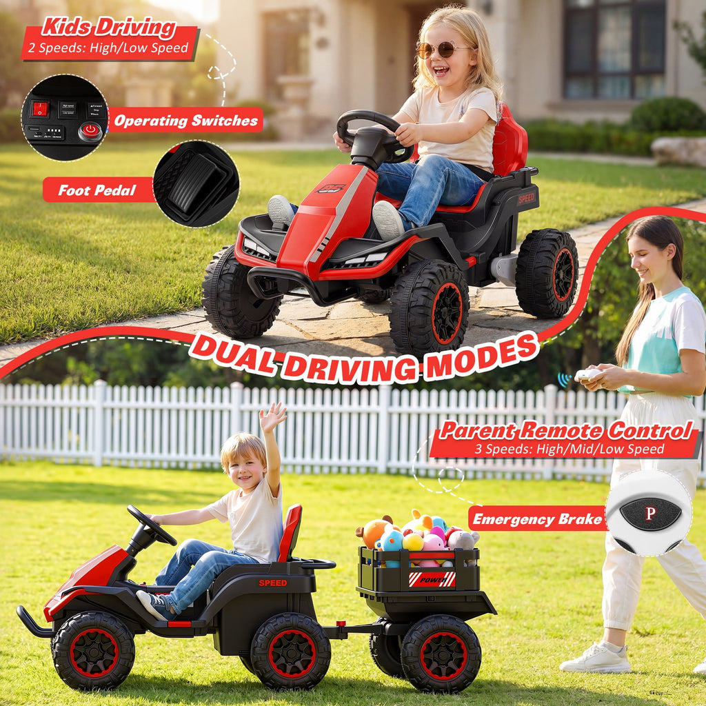 Farmdex 24 Volt Ride on Toys with Remote Control, 7AH Battery Ride on Cars, 4 Wheeler Quad ATV, Electric Car for Kids w/ Bluetooth, Music, Battery Display, LED Light Control, 5 MPH, Red