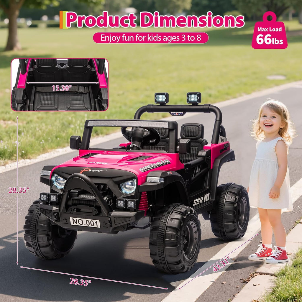 12V Electric Ride-On Truck, 4-Wheel Ride-On Car with Parent Remote Control, Dual 35W Motors, Spring Suspension, 3 Speeds, Bluetooth, LED Lights