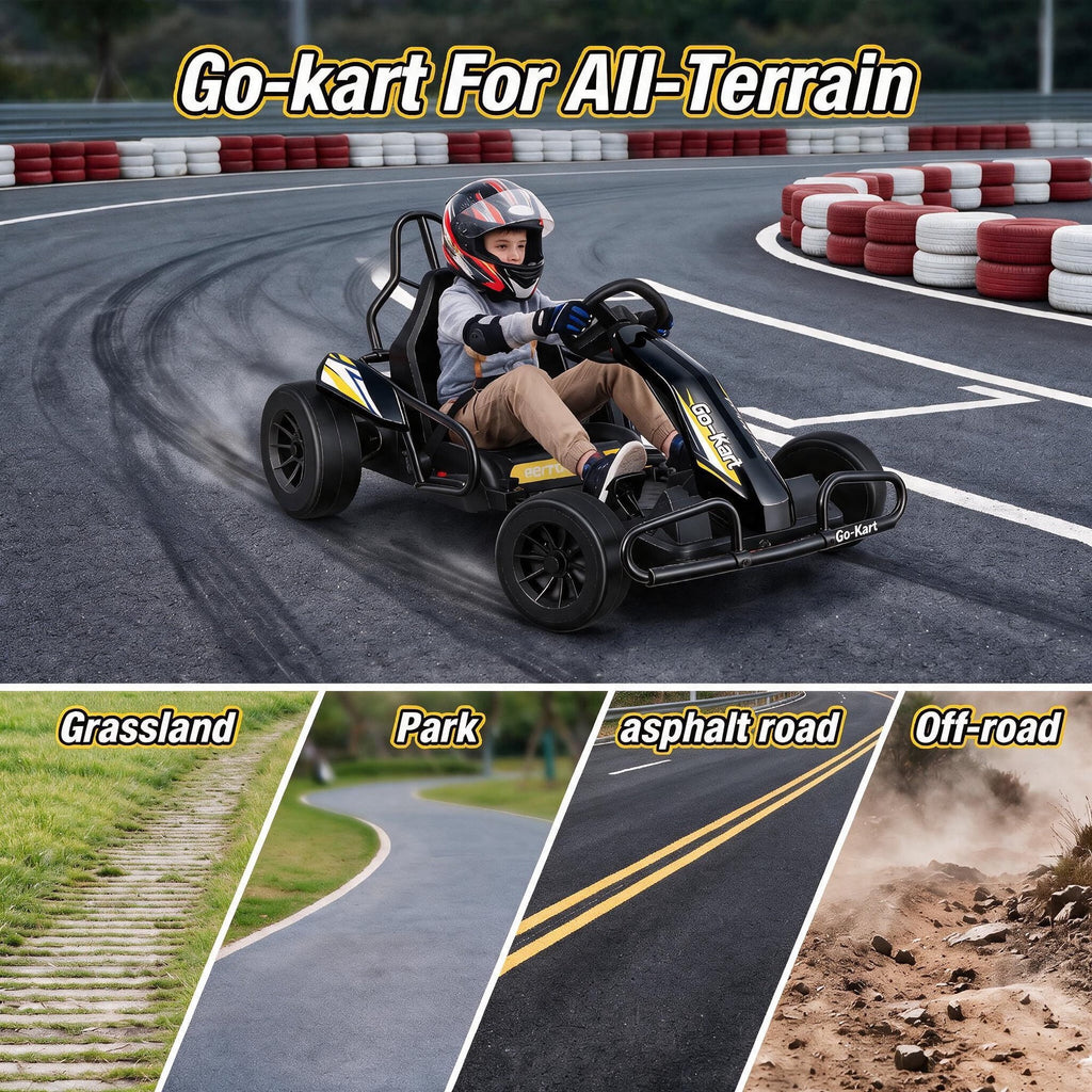 VIBESPARK Drift Go Kart, 24V 10AH Electric Go Kart for Kids Ages 6-14, 360° Drift Mode, Ride On Car with Backrest & Adjustable Seat, 300W Dual Motors, Max Speed 7.5mph/h, Blue