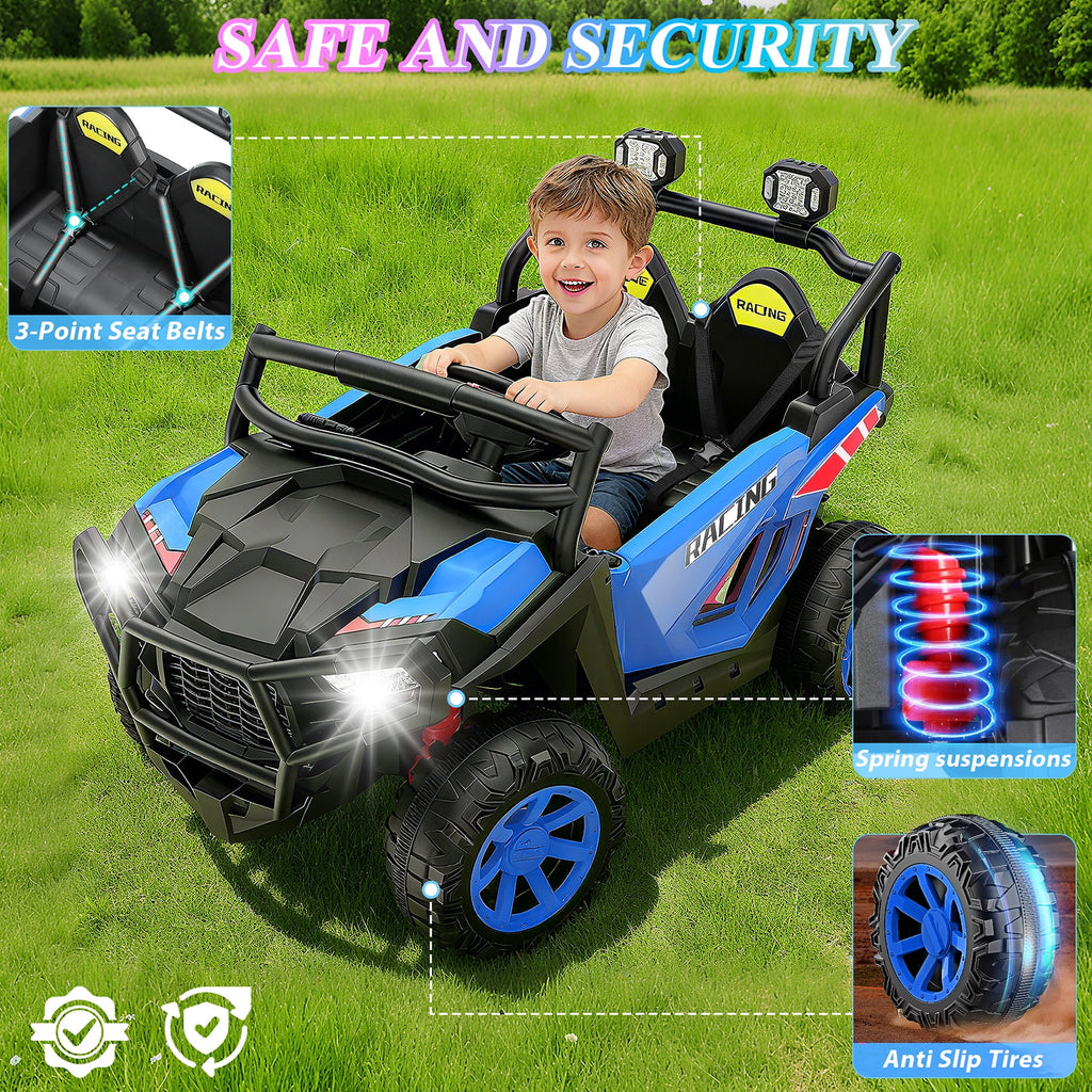 Funcid 24 Volt Ride on Toys, 2-Seater Ride on Cars with Remote Control, 400W Electric Car, Ride on UTV w/ Bluetooth, MP3, Seat Belts, Volume Adjustment, Suspension, Pink