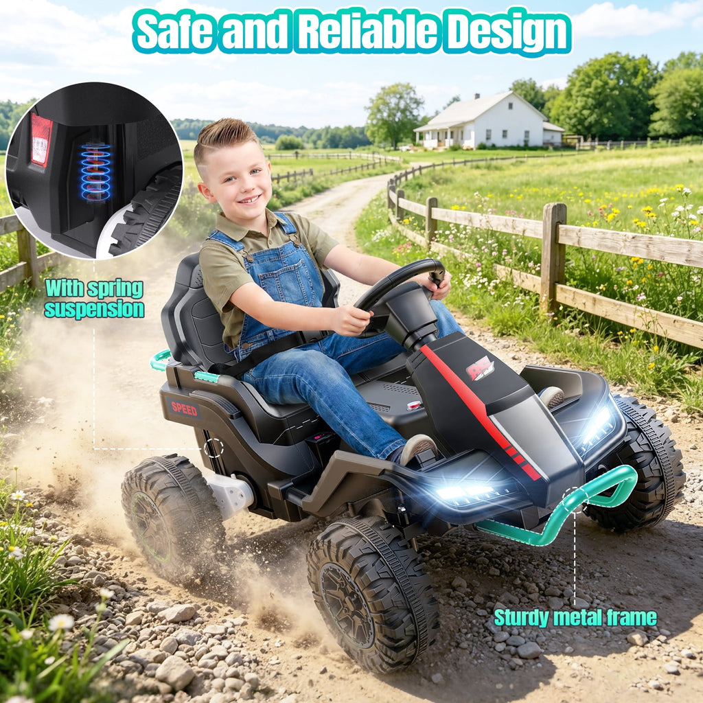 VIBESPARK 24V Ride on Toys with Remote Control, 3 in 1 Ride on Car, Ride on ATV for Kids with Trailer, 6 Wheel Kids Electric Car w/ Bluetooth, MP3, Music, Black