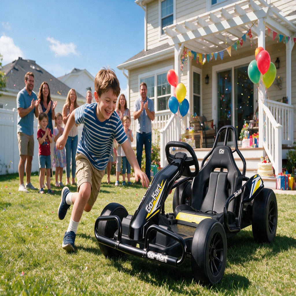 VIBESPARK Drift Go Kart, 24V 10AH Electric Go Kart for Kids Ages 6-14, 360° Drift Mode, Ride On Car with Backrest & Adjustable Seat, 300W Dual Motors, Max Speed 7.5mph/h, Blue
