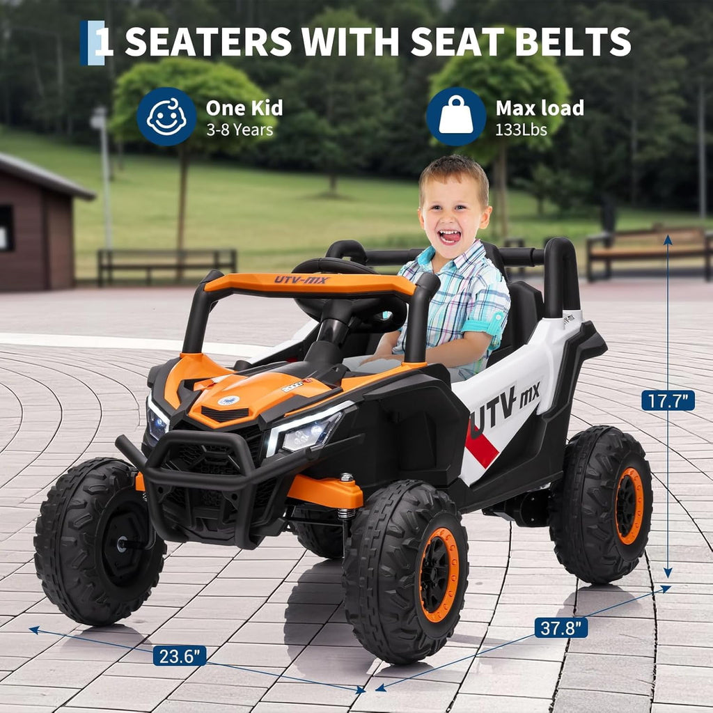 12V 4WD Ride-On Electric Car with Remote Control, 4-Wheel Drive, 4 Spring Suspension, Up to 5 MPH, LED Headlights, Bluetooth