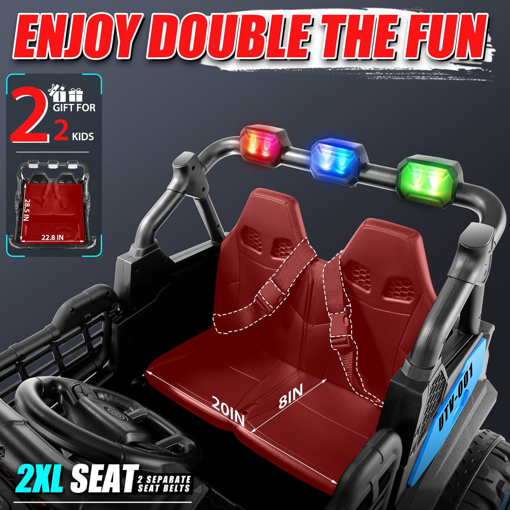 Funcid 24V Ride on Toys 4WD Ride on Cars with Remote Control, 2 XL Seater Electric Car for Kids, Power Car Wheels, UTV w/ 4*200W Motor, Bluetooth, Music, Lights, 3 Speeds, Black
