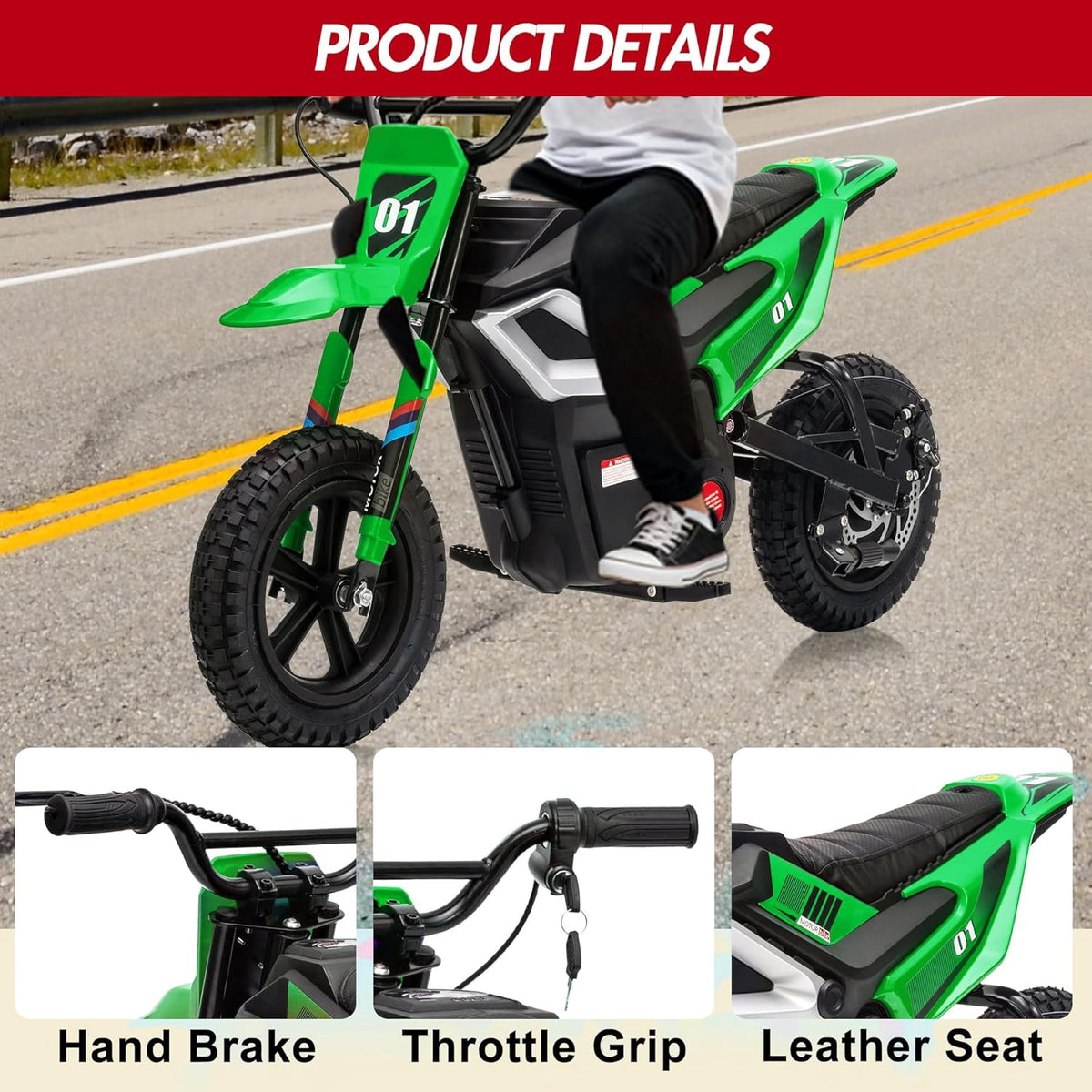 24V Electric Dirt Bike, 350W Ride-On Motorcycle with Rear Suspension, Twist-Grip Throttle, 12-Inch Rubber Tires, 13.67 MPH, 132 Lbs