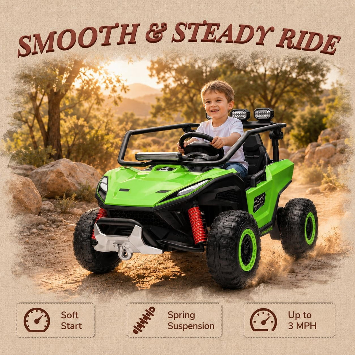 12V 2-Seater Electric UTV Ride-On Car, 4WD, Dual 40W Motors, 2.4G Parent Remote, 12V 7Ah Battery, 110 Lb Capacity,Green