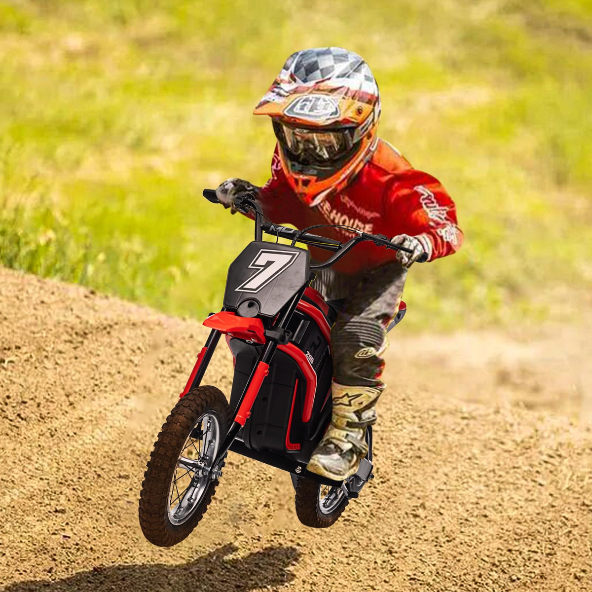 TROPOW 24 Volt Ride On Toys for Boys,Electric Dirt Bike for Kids - 350W Ride On Motorcycle, Ages 5+, Up to 14.29 MPH, 2-Speed Modes, Max Weight 135 Lbs, Red