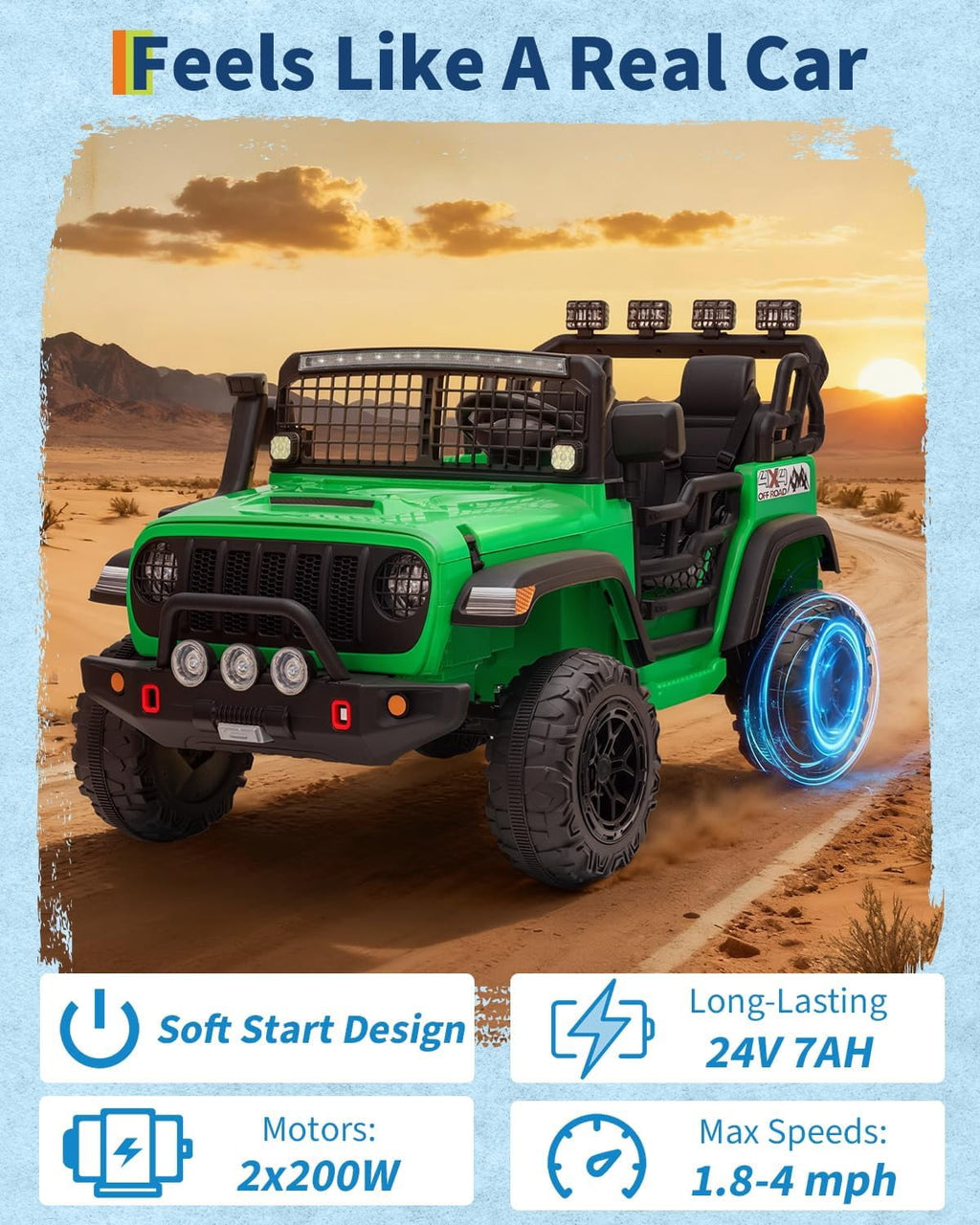 24V 2-Seater Electric Ride-On Car, 2x200W Motors, Parent Remote Control, 4-Wheel Shock Absorbers, 1.8-4 MPH, Bluetooth, LED Lights, 132 Lbs