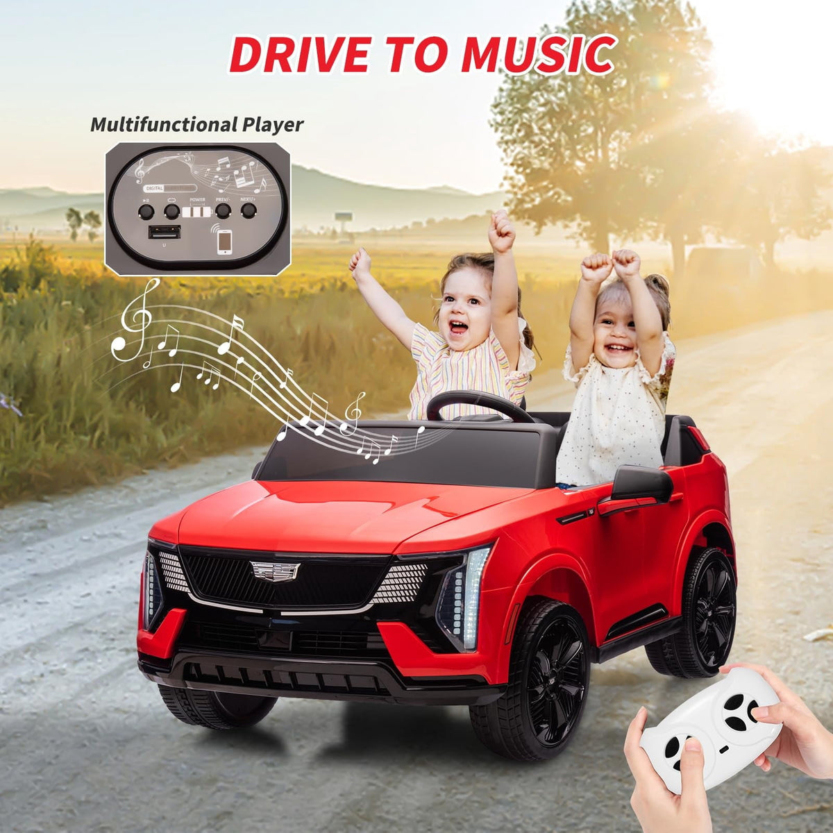 2 Seater Ride on Car for Kids 24V Licensed Cadillac Electric Car Toy Toddlers Battery Powered Ride on Truck with 2.4G Remote Control, Full-Wheel Suspension, Music, LED Lights, Blue