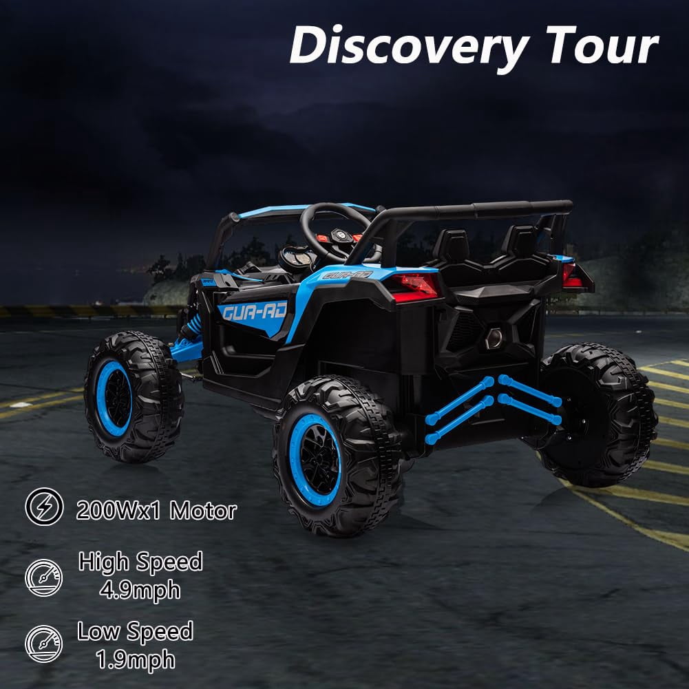 TROPOW 24 Volt Ride On Toys for Boys,Battery Powered Kids Car, Electric Off-Road UTV Car with Remote Control, 200W Motors, Led Lights, Music, Enhanced Suspension, Ride on Toy for Kids,Blue