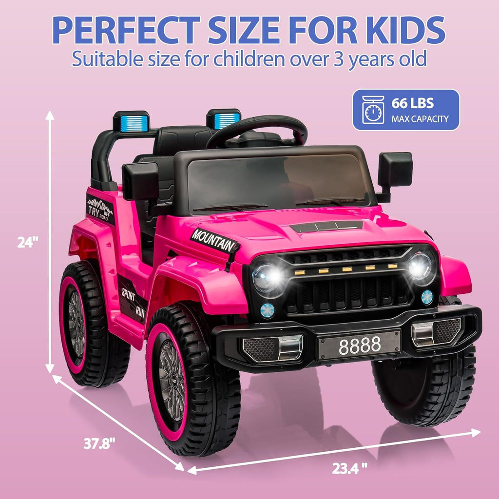 12V Ride-On Electric Car with Parent Remote Control, Dual 35W Motors, 3 Speeds, Spring Suspension, LED Lights, Music, Horn, 66 lbs