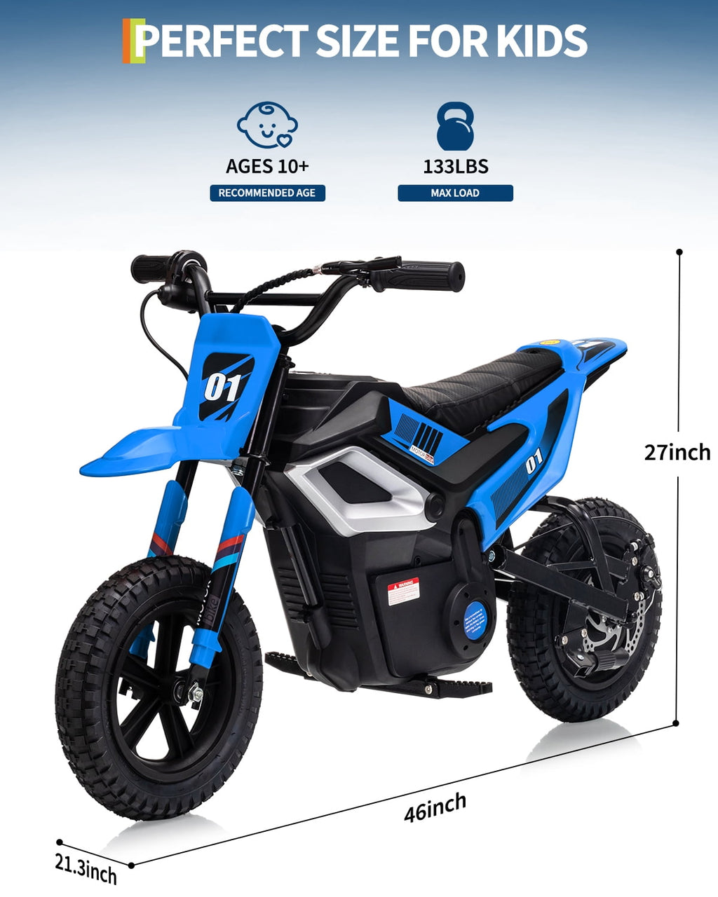 24V Kids Electric Dirt Bike, 350W Battery Powered Motorcycle with 12 Inch Fat Tires Rear Suspension Twist Throttle for Teens