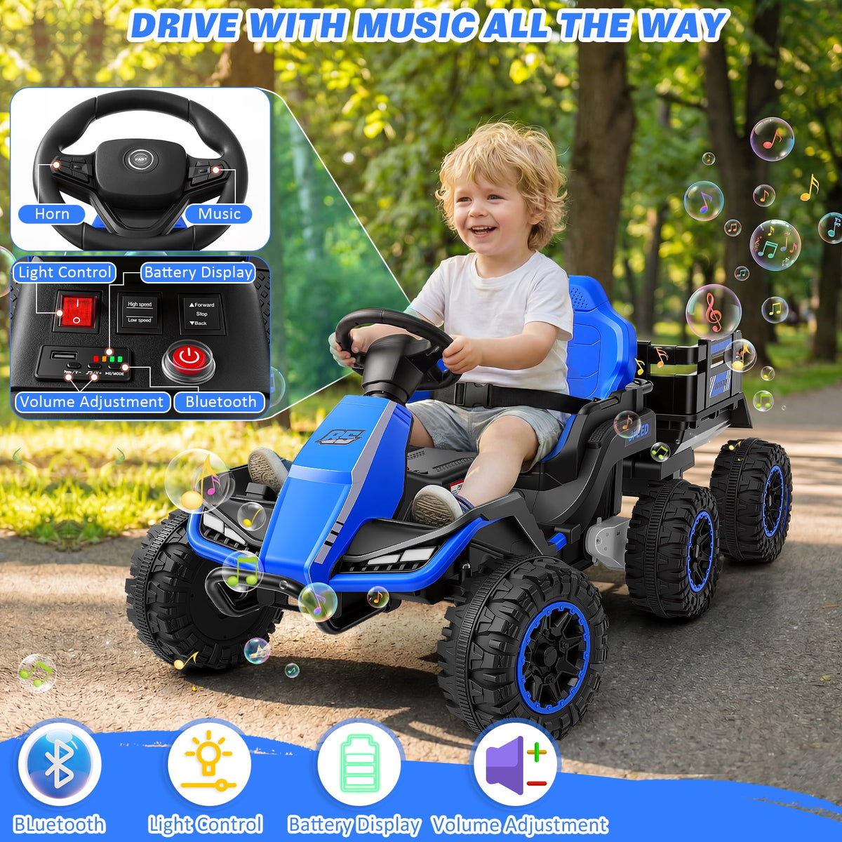 Farmdex 24 Volt Ride on Toys with Remote Control, 7AH Battery Ride on Cars, 4 Wheeler Quad ATV, Electric Car for Kids w/ Bluetooth, Music, Battery Display, LED Light Control, 5 MPH, Red