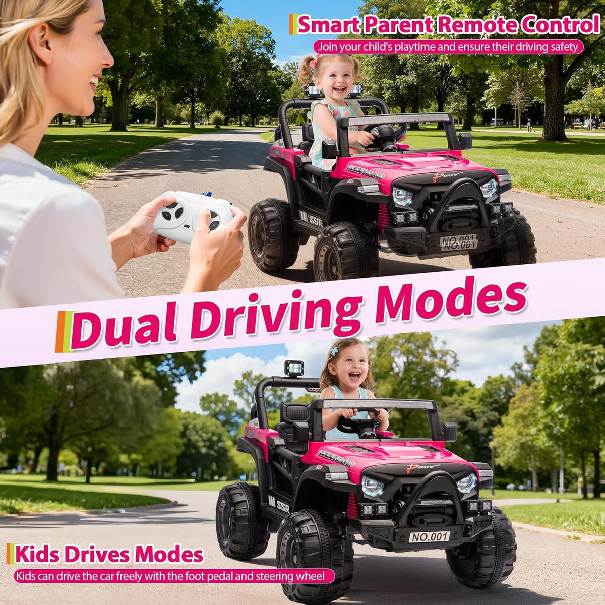 12V Electric Ride-On Truck, 4-Wheel Ride-On Car with Parent Remote Control, Dual 35W Motors, Spring Suspension, 3 Speeds, Bluetooth, LED Lights