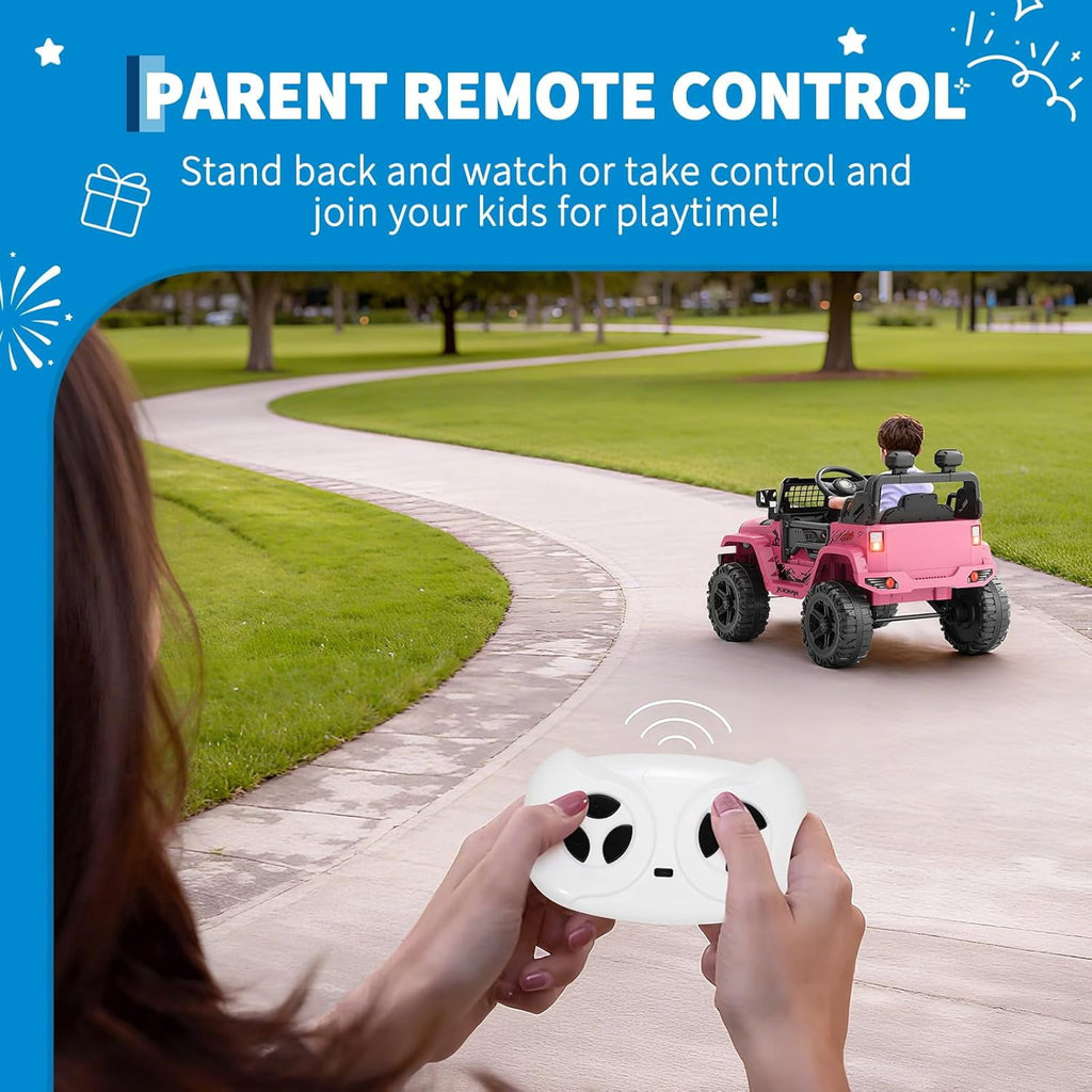 12V Electric Ride On Car with Remote Control, Off Road Ride On Vehicle with Bluetooth, LED Lights, Spring Suspension, Adjustable Seat Belt, All Terrain Tires, 61 lbs Capacity