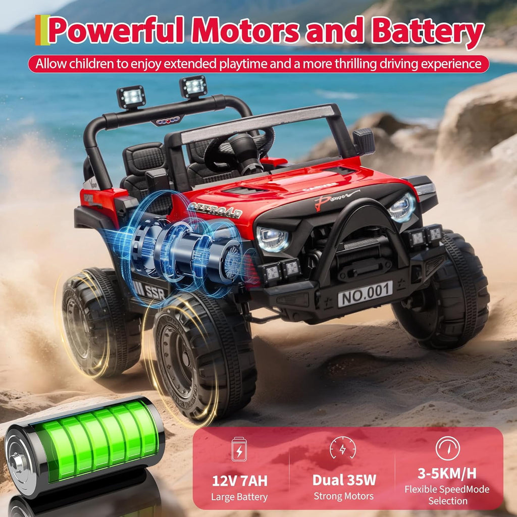 12V Electric Ride-On Truck, 4-Wheel Ride-On Car with Parent Remote Control, Dual 35W Motors, Spring Suspension, 3 Speeds, Bluetooth, LED Lights